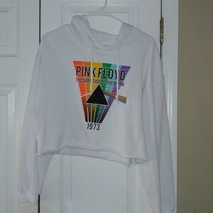 Pink Floyd graphic cropped white  hoodie Sz L